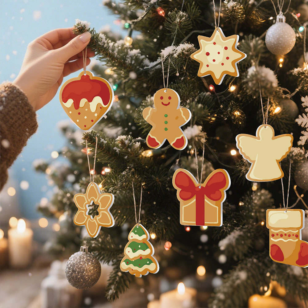 8 Stuks Kerstversiering Schilderen op Nummers | Aardbeientaart en Peperkoekmannetje Set