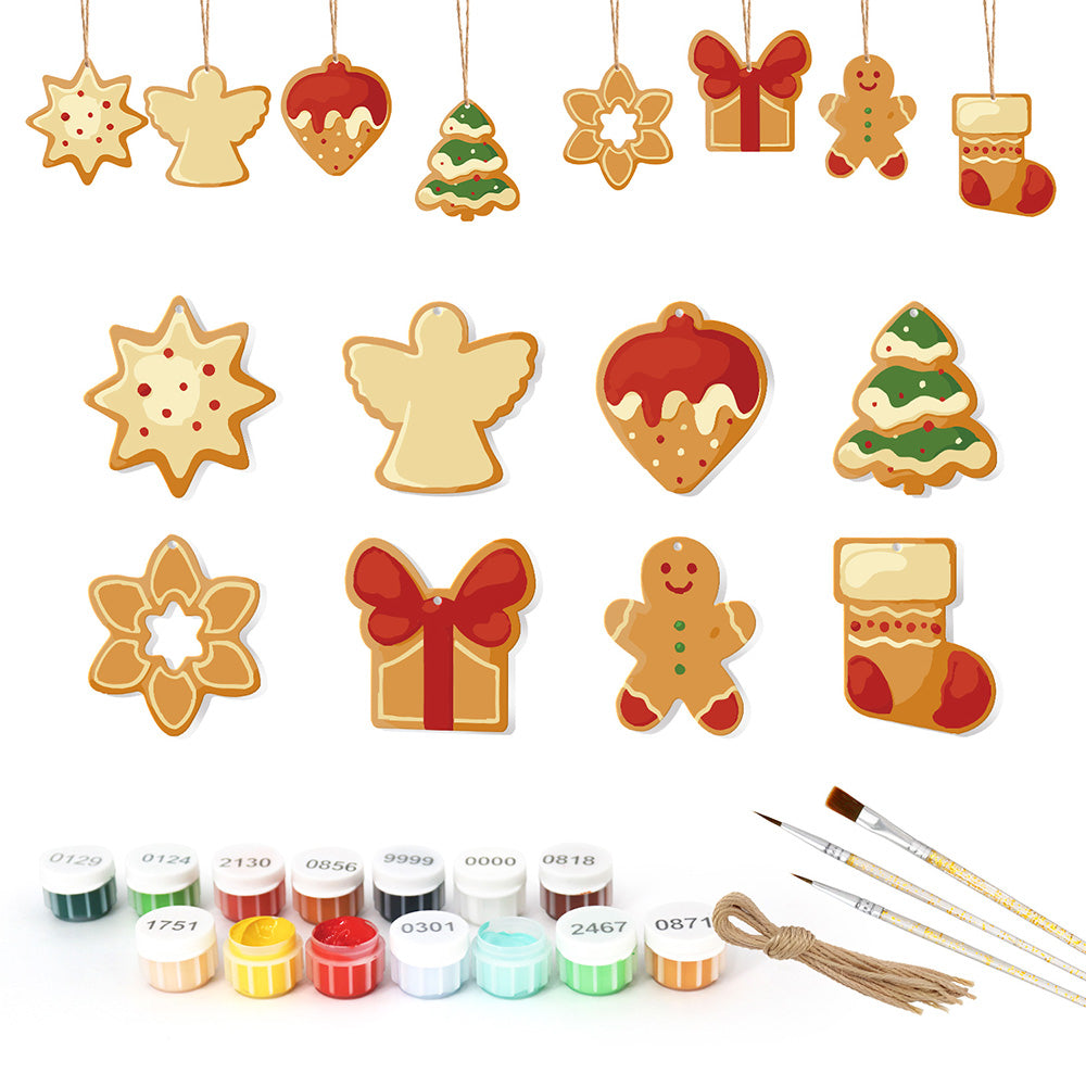 8 Stuks Kerstversiering Schilderen op Nummers | Aardbeientaart en Peperkoekmannetje Set