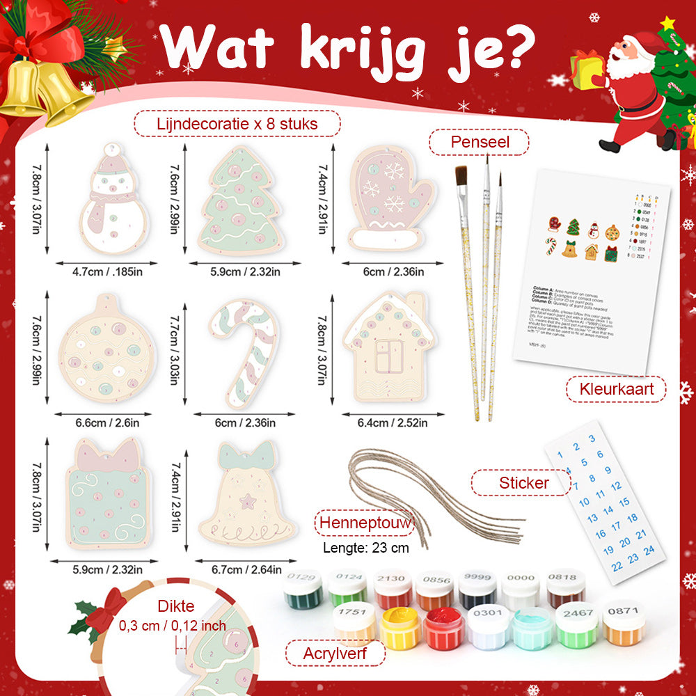 8 Stuks Kerstversiering Schilderen op Nummers | Bellen en Handschoenen Set