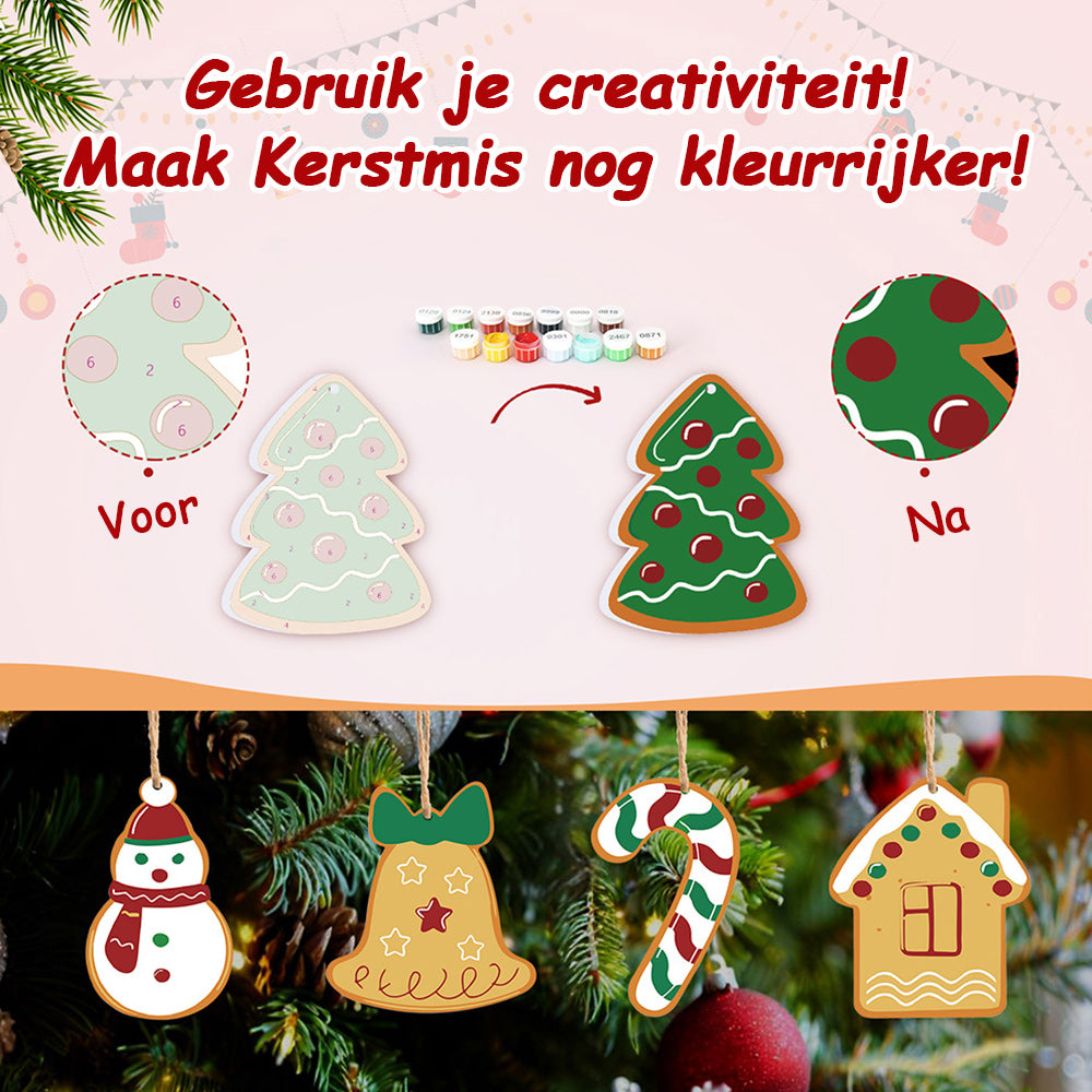 8 Stuks Kerstversiering Schilderen op Nummers | Bellen en Handschoenen Set