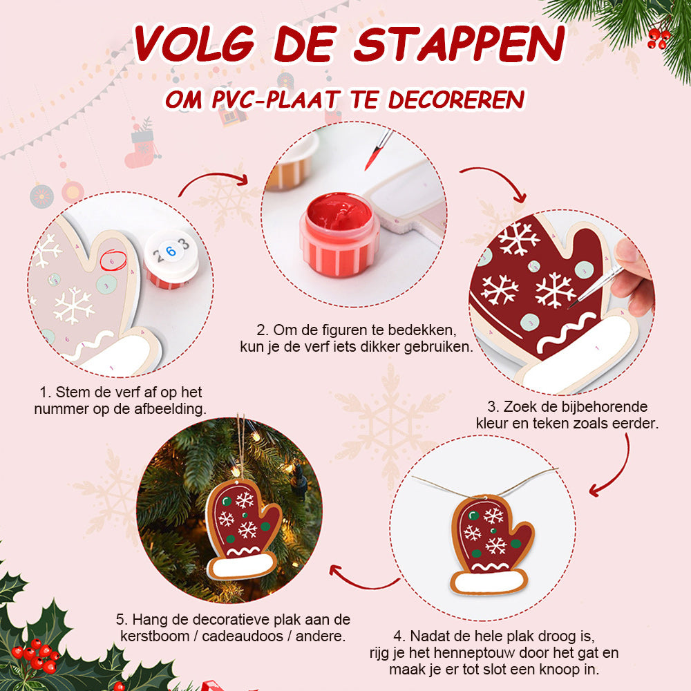 8 Stuks Kerstversiering Schilderen op Nummers | Bellen en Handschoenen Set