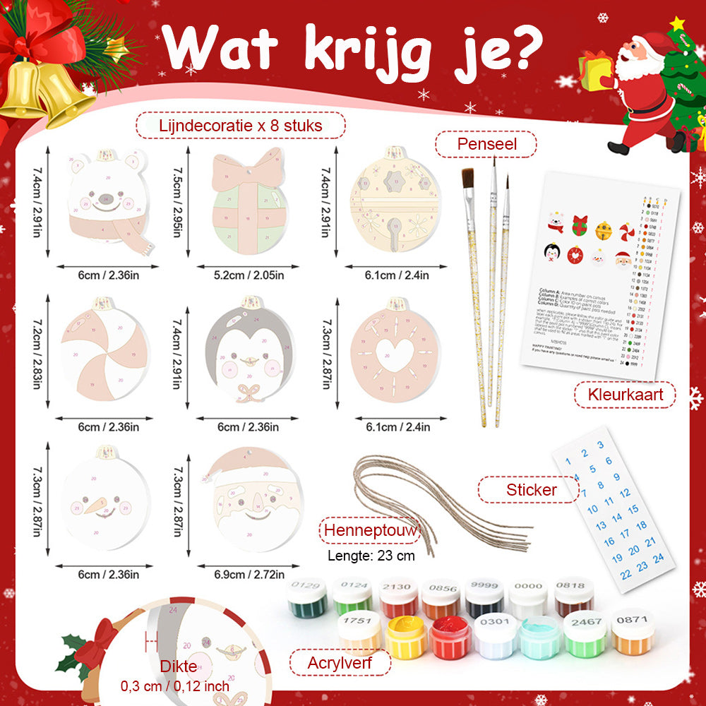 8 Stuks Kerstversiering Schilderen op Nummers | Cadeau en Dieren Set