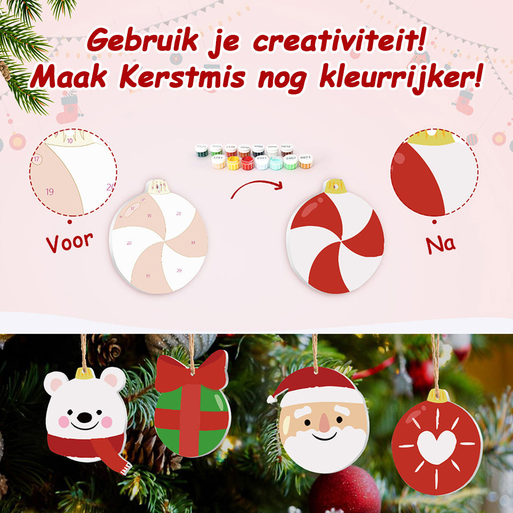 8 Stuks Kerstversiering Schilderen op Nummers | Cadeau en Dieren Set
