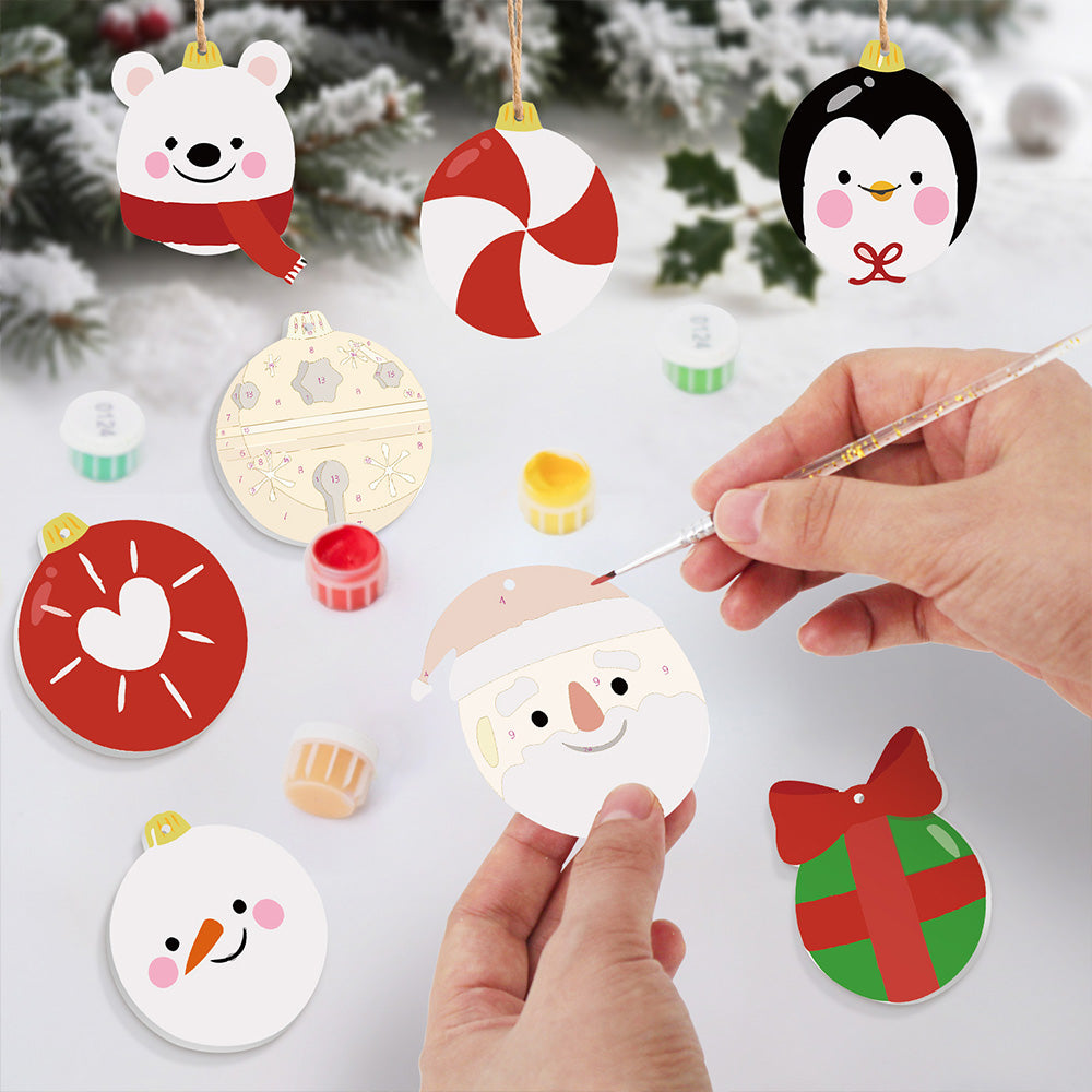 8 Stuks Kerstversiering Schilderen op Nummers | Cadeau en Dieren Set