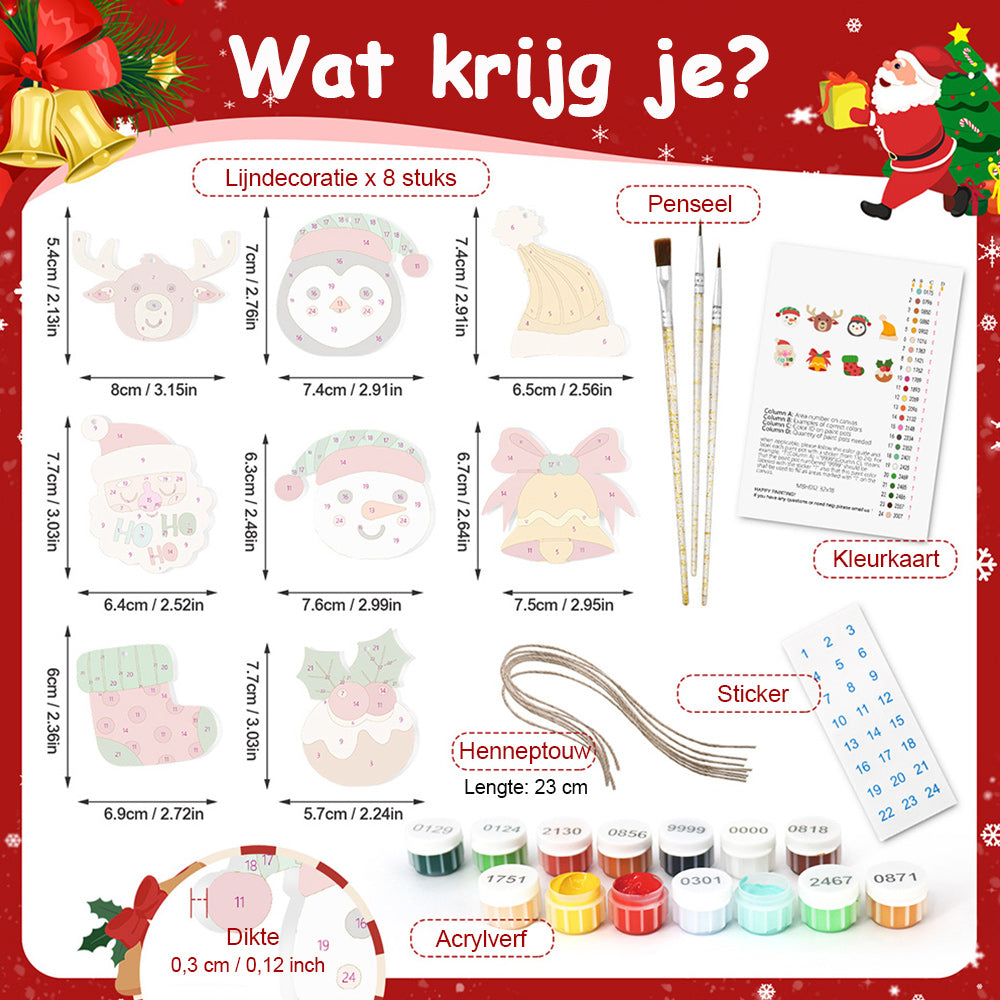 8 Stuks Kerstversiering Schilderen op Nummers | Eland en Pinguïn Set