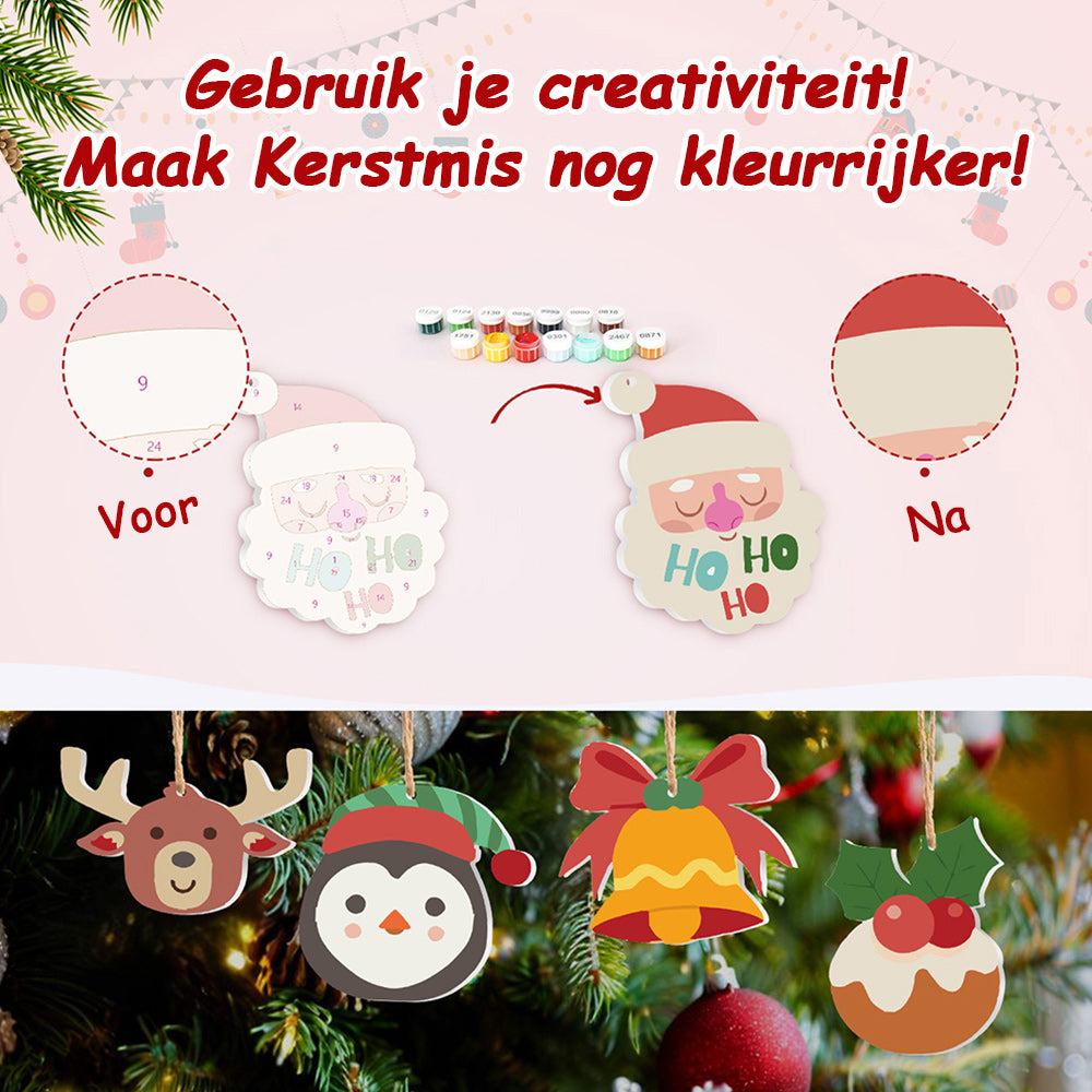 8 Stuks Kerstversiering Schilderen op Nummers | Eland en Pinguïn Set