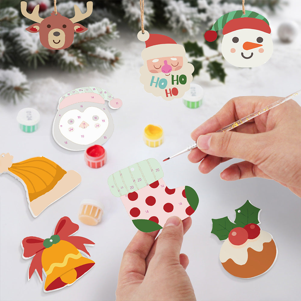 8 Stuks Kerstversiering Schilderen op Nummers | Eland en Pinguïn Set