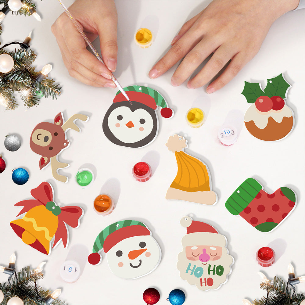 8 Stuks Kerstversiering Schilderen op Nummers | Eland en Pinguïn Set