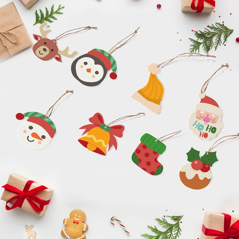 8 Stuks Kerstversiering Schilderen op Nummers | Eland en Pinguïn Set