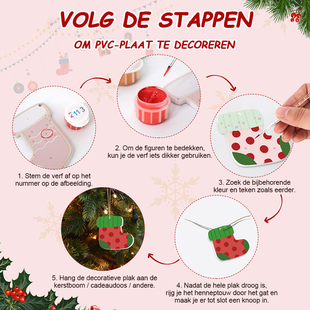 8 Stuks Kerstversiering Schilderen op Nummers | Eland en Pinguïn Set