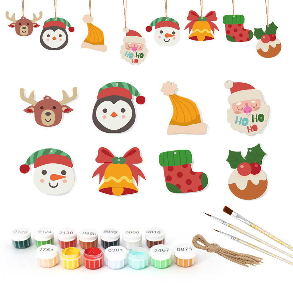 8 Stuks Kerstversiering Schilderen op Nummers | Eland en Pinguïn Set