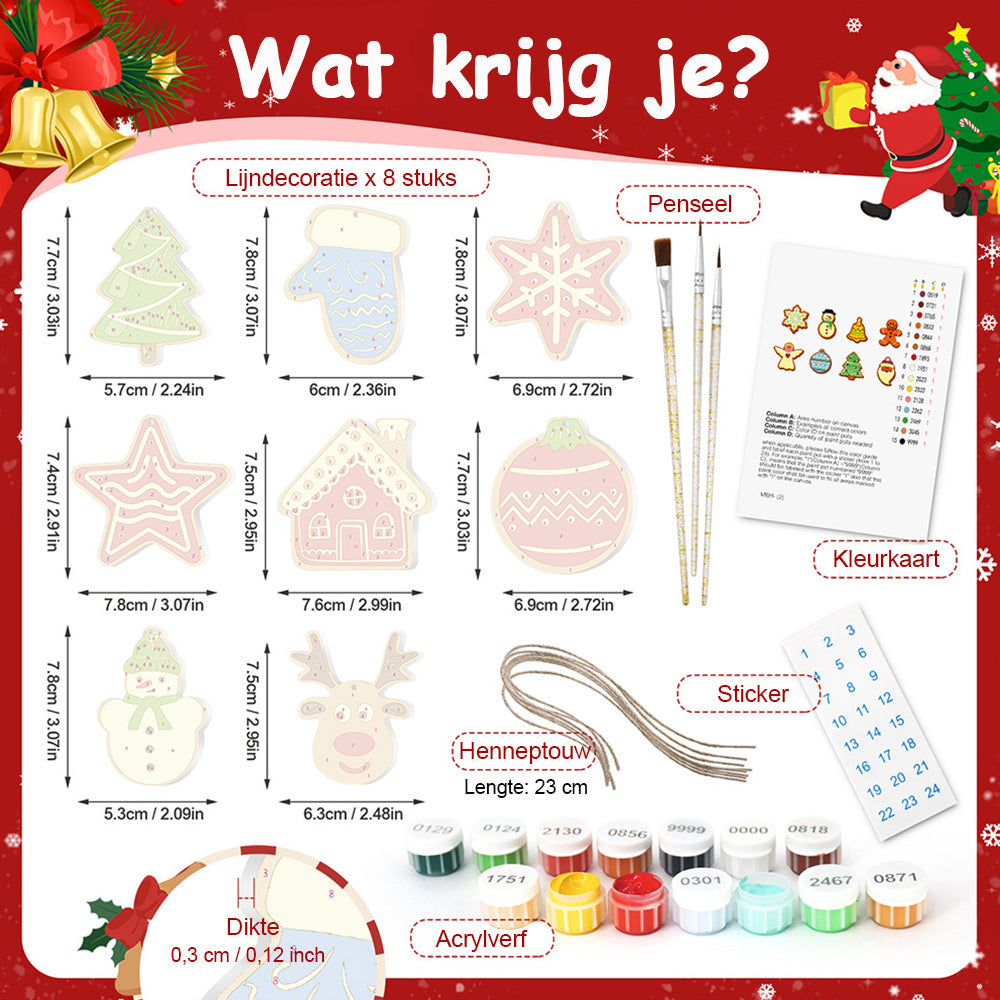8 Stuks Kerstversiering Schilderen op Nummers | Huis en Sterren Set