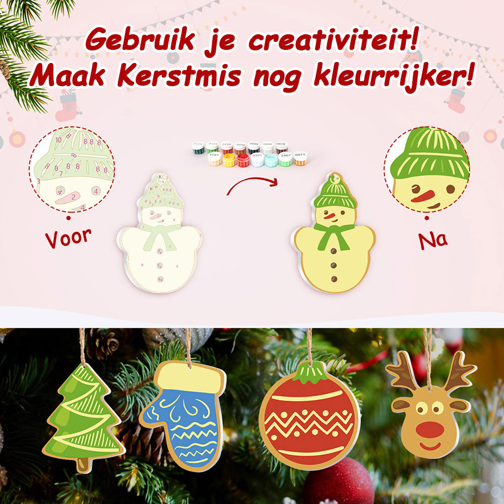 8 Stuks Kerstversiering Schilderen op Nummers | Huis en Sterren Set