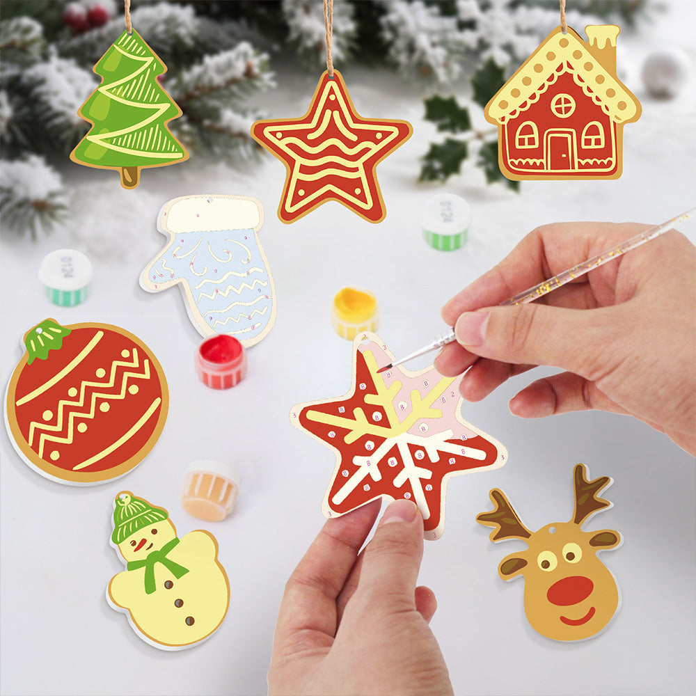 8 Stuks Kerstversiering Schilderen op Nummers | Huis en Sterren Set