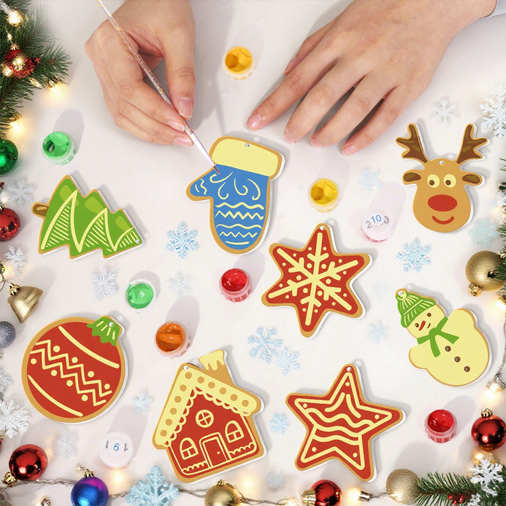 8 Stuks Kerstversiering Schilderen op Nummers | Huis en Sterren Set
