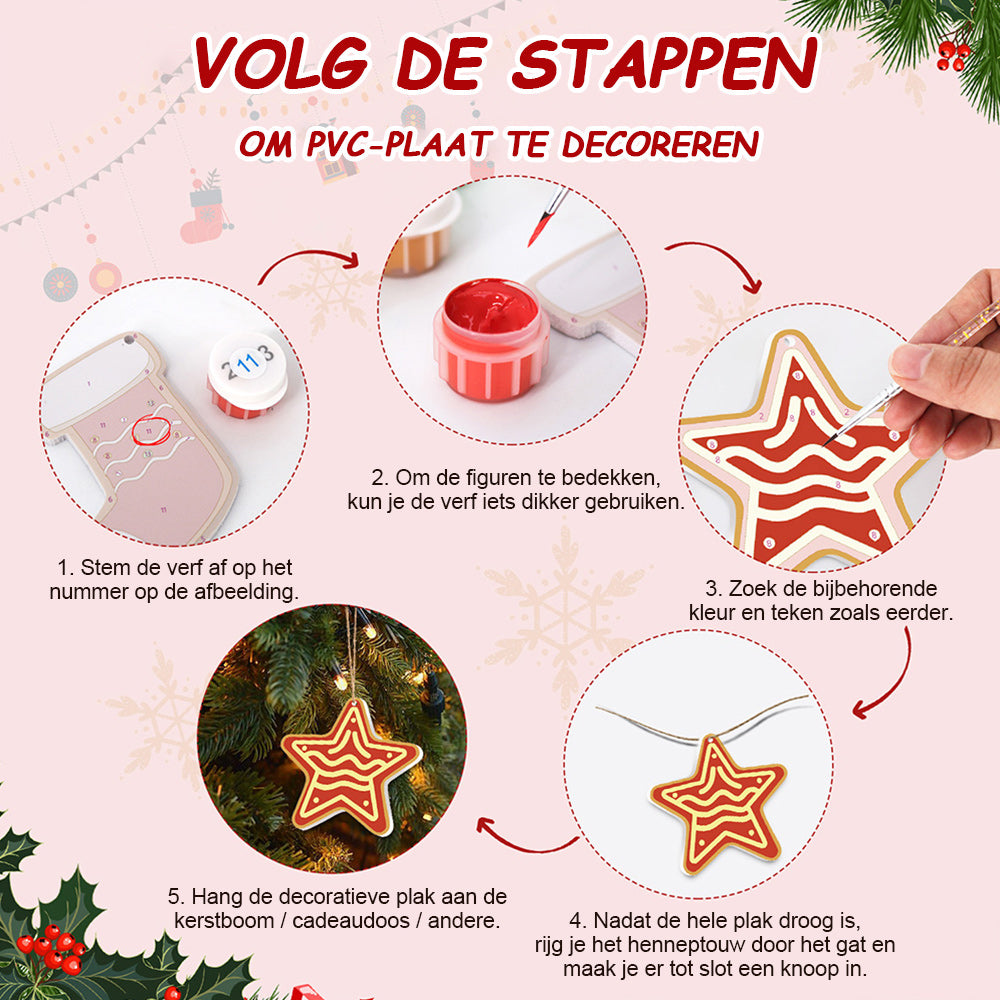 8 Stuks Kerstversiering Schilderen op Nummers | Huis en Sterren Set