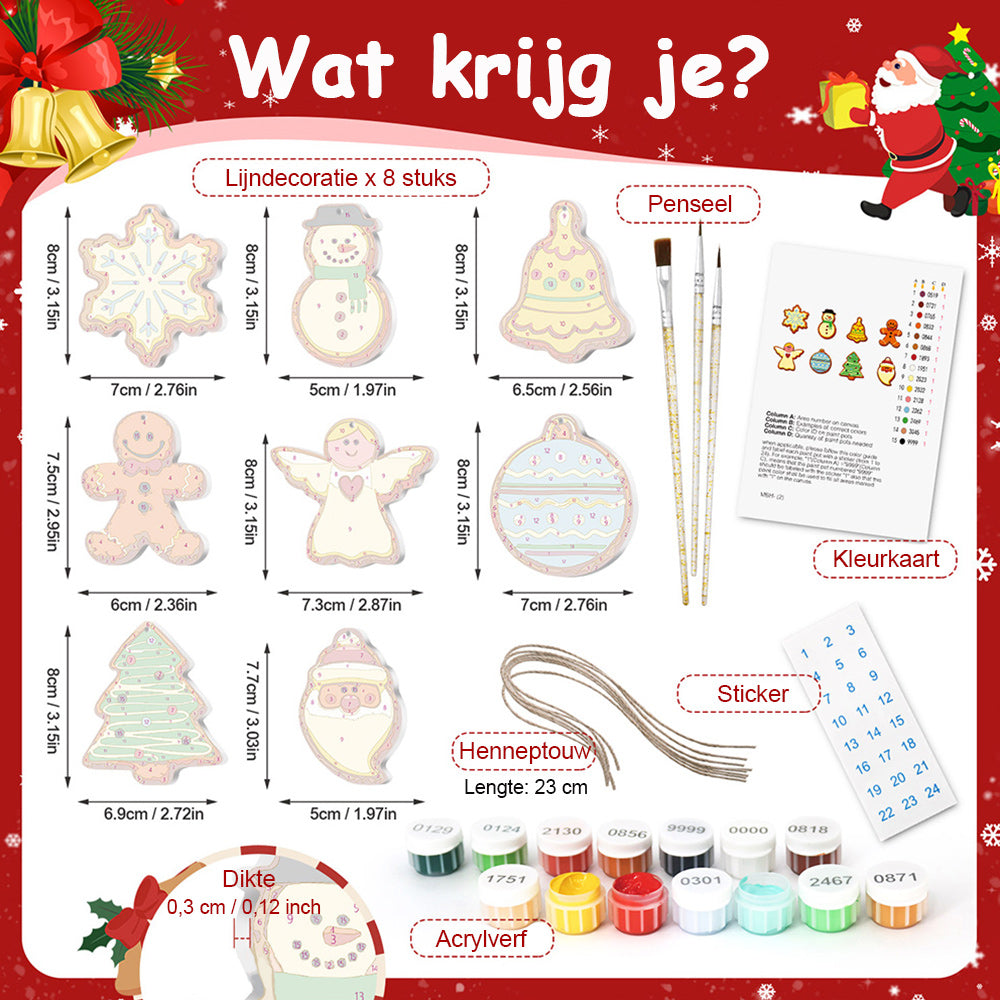 8 Stuks Kerstversiering Schilderen op Nummers | Kerstavond Set