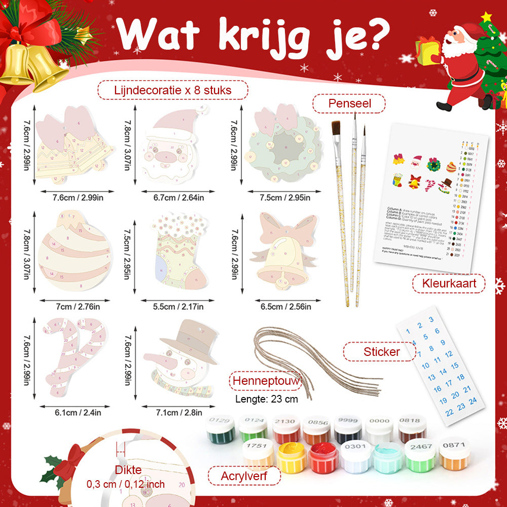 8 Stuks Kerstversiering Schilderen op Nummers | Kerstbellen Set