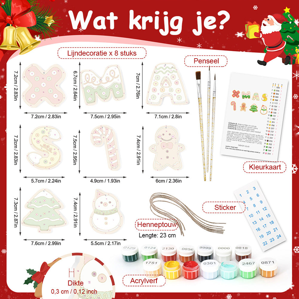 8 Stuks Kerstversiering Schilderen op Nummers | Kerstbrieven Set