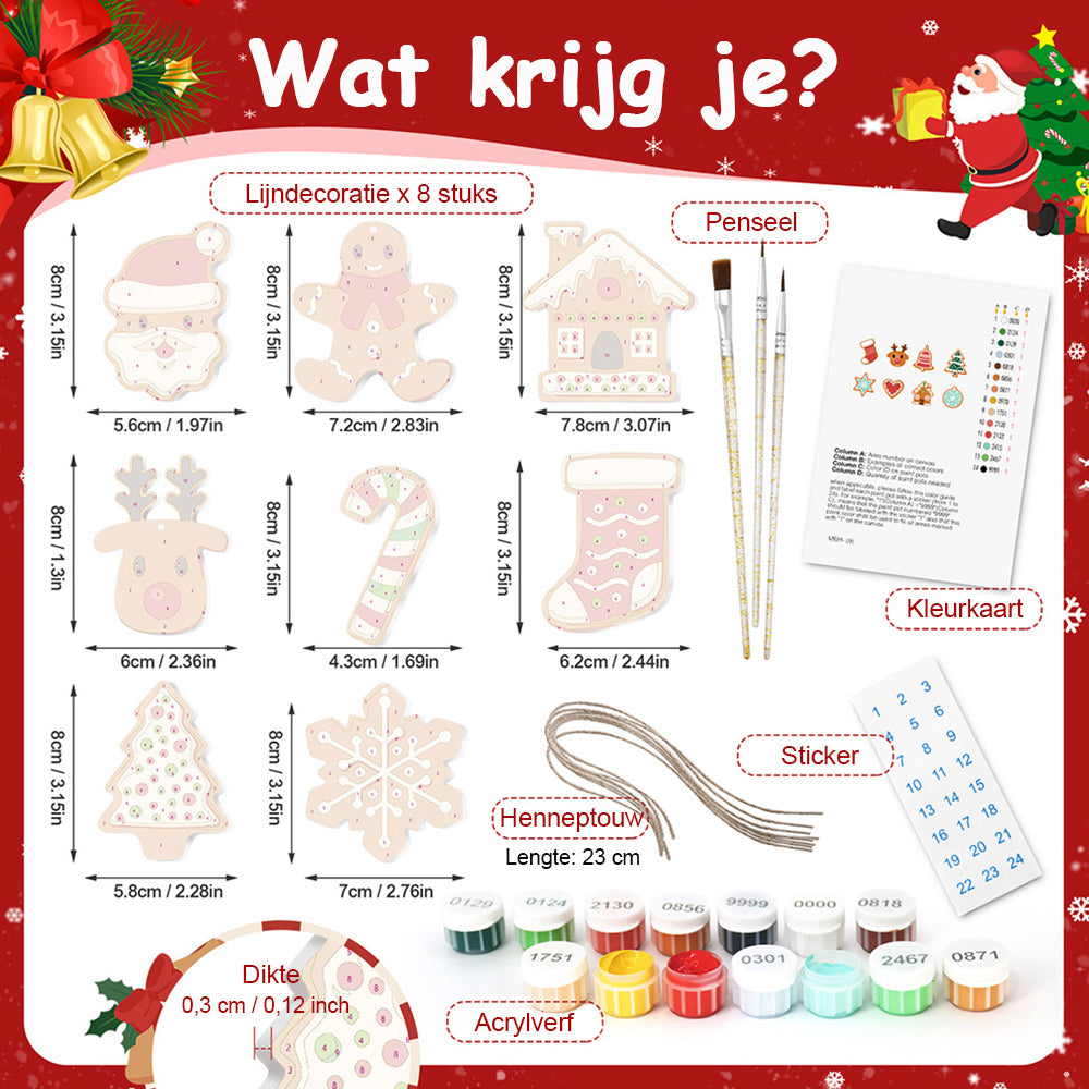 8 Stuks Kerstversiering Schilderen op Nummers | Kerstkoekjes Set