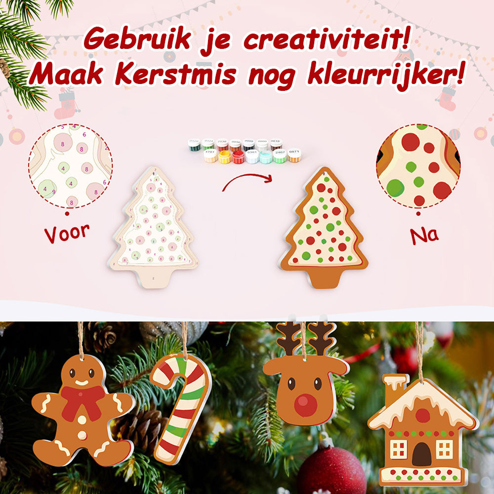 8 Stuks Kerstversiering Schilderen op Nummers | Kerstkoekjes Set