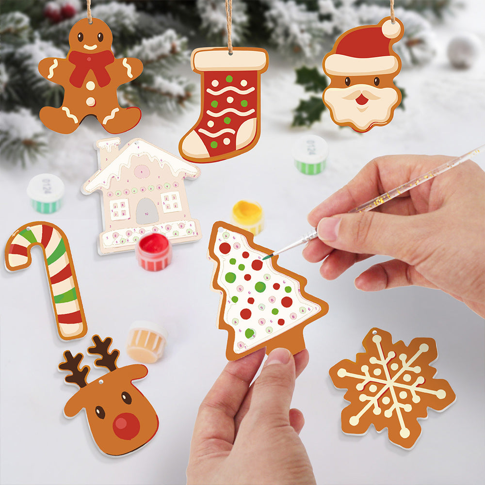 8 Stuks Kerstversiering Schilderen op Nummers | Kerstkoekjes Set
