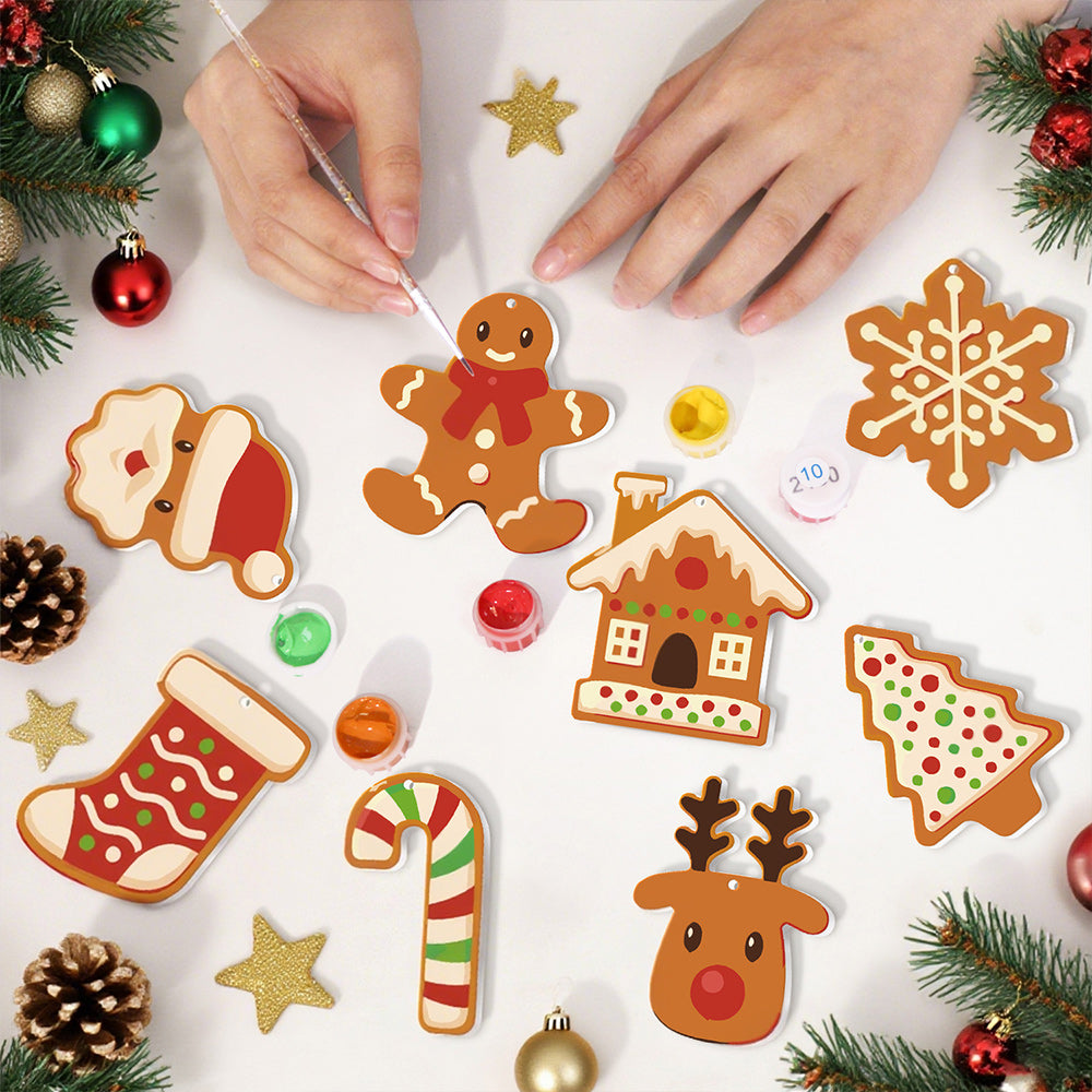 8 Stuks Kerstversiering Schilderen op Nummers | Kerstkoekjes Set
