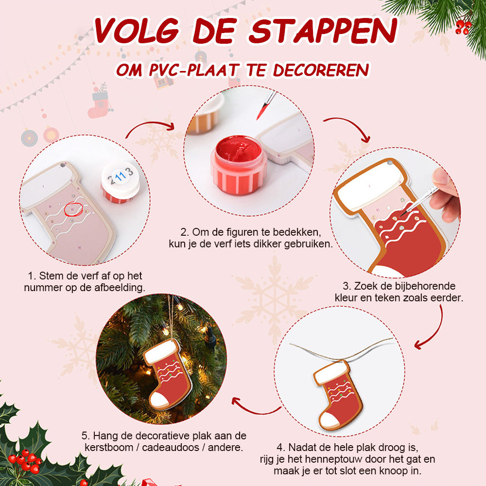 8 Stuks Kerstversiering Schilderen op Nummers | Kerstkoekjes Set
