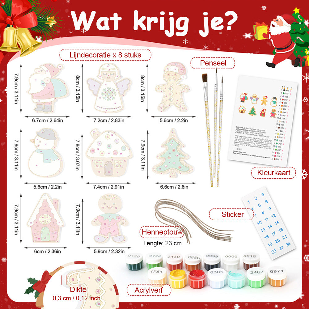 8 Stuks Kerstversiering Schilderen op Nummers | Kerstman en Engel Set