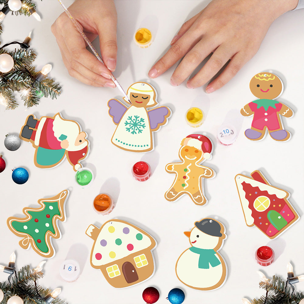 8 Stuks Kerstversiering Schilderen op Nummers | Kerstman en Engel Set