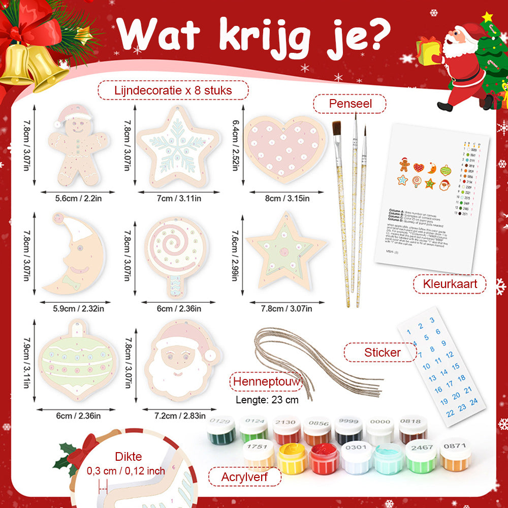 8 Stuks Kerstversiering Schilderen op Nummers | Maan en Sterren Set