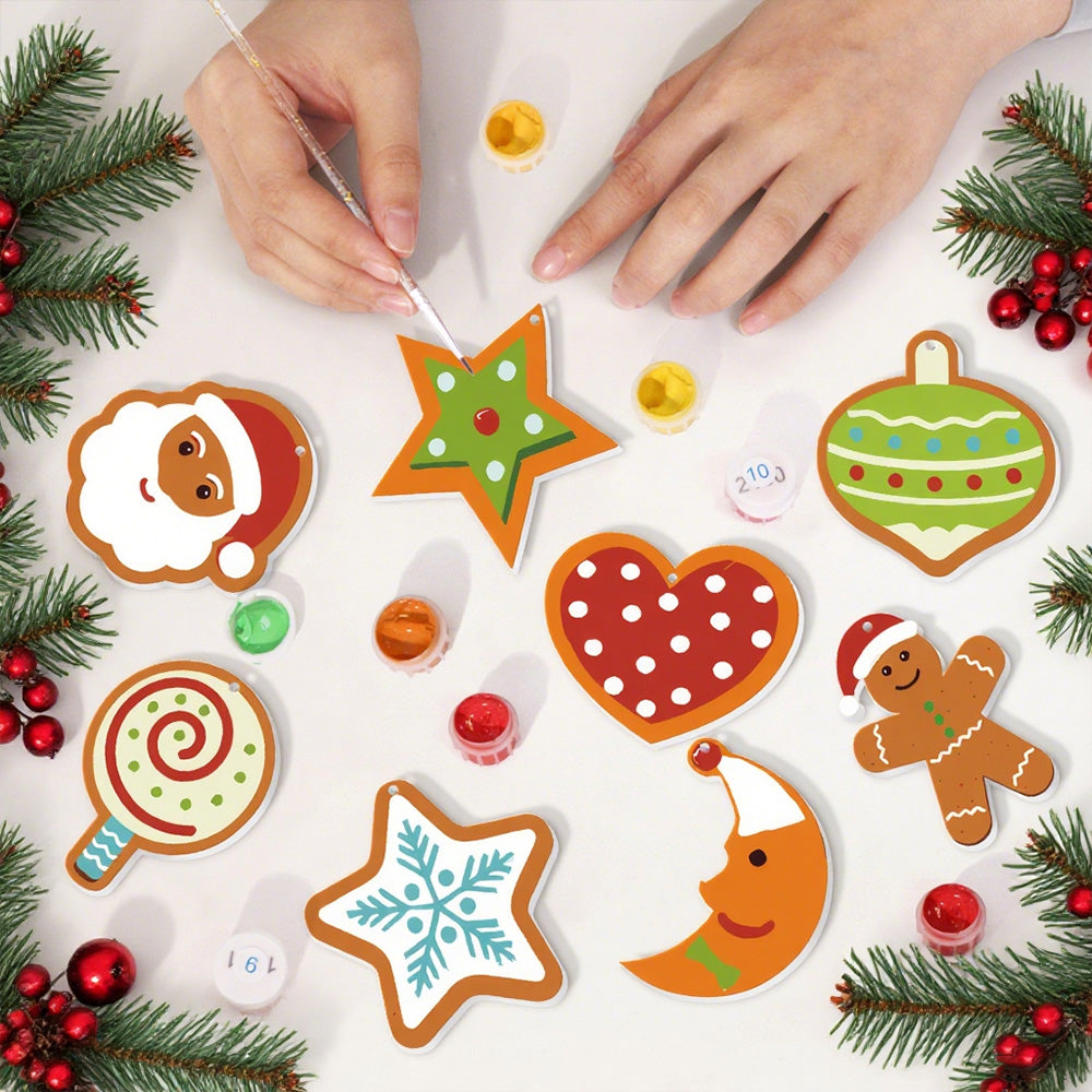 8 Stuks Kerstversiering Schilderen op Nummers | Maan en Sterren Set
