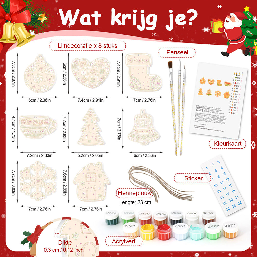 8 Stuks Kerstversiering Schilderen op Nummers | Oranje Versiering Set