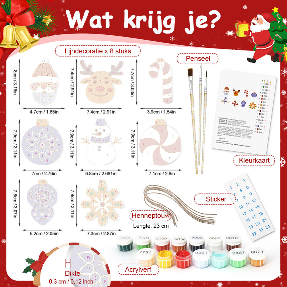 8 Stuks Kerstversiering Schilderen op Nummers | Paarse Versiering Set