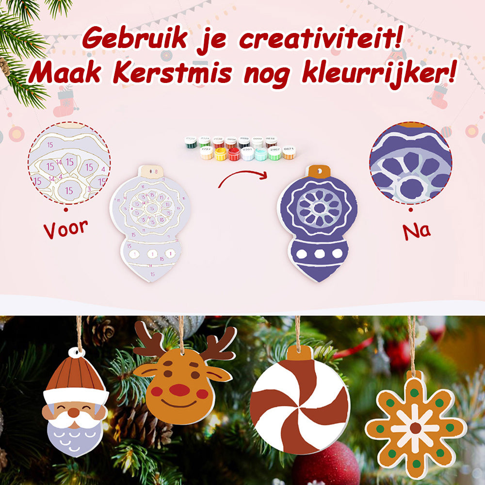 8 Stuks Kerstversiering Schilderen op Nummers | Paarse Versiering Set