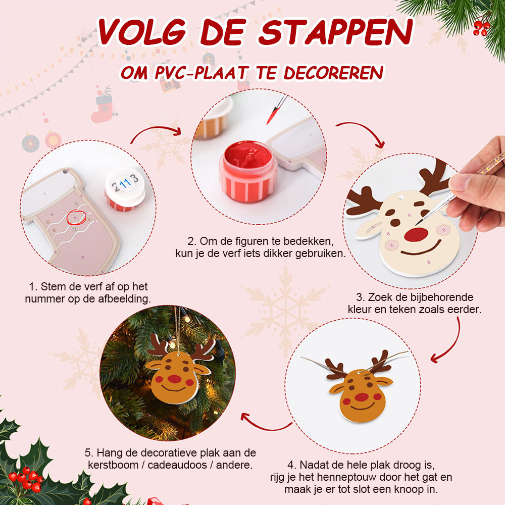 8 Stuks Kerstversiering Schilderen op Nummers | Paarse Versiering Set