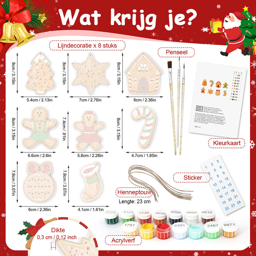8 Stuks Kerstversiering Schilderen op Nummers | Peperkoekmannetje Set