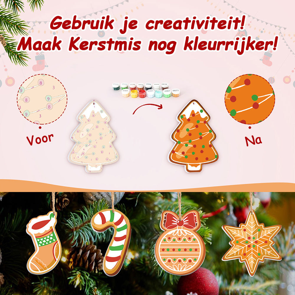 8 Stuks Kerstversiering Schilderen op Nummers | Peperkoekmannetje Set