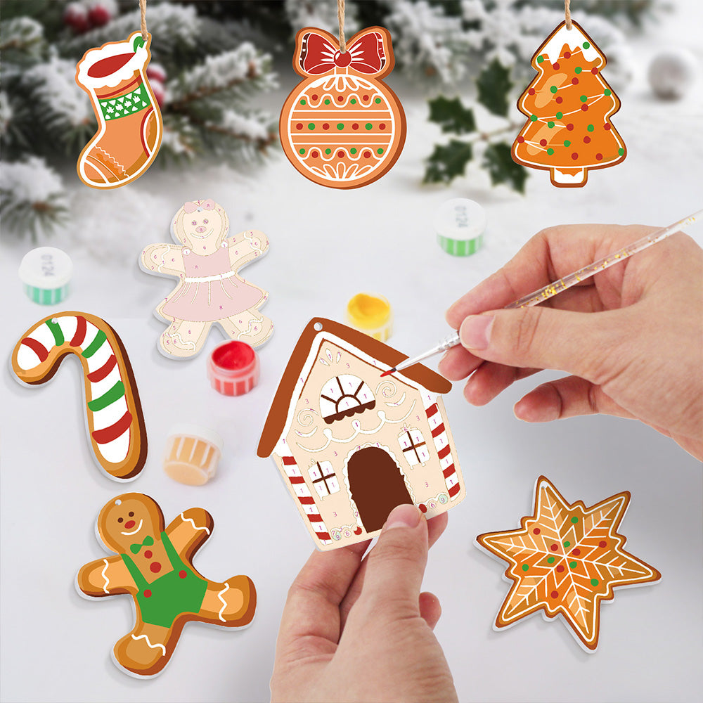 8 Stuks Kerstversiering Schilderen op Nummers | Peperkoekmannetje Set