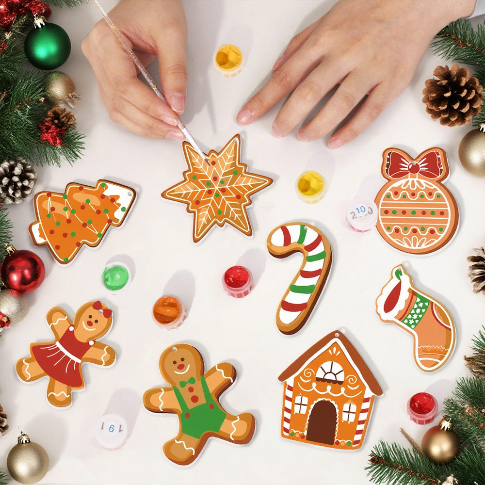 8 Stuks Kerstversiering Schilderen op Nummers | Peperkoekmannetje Set