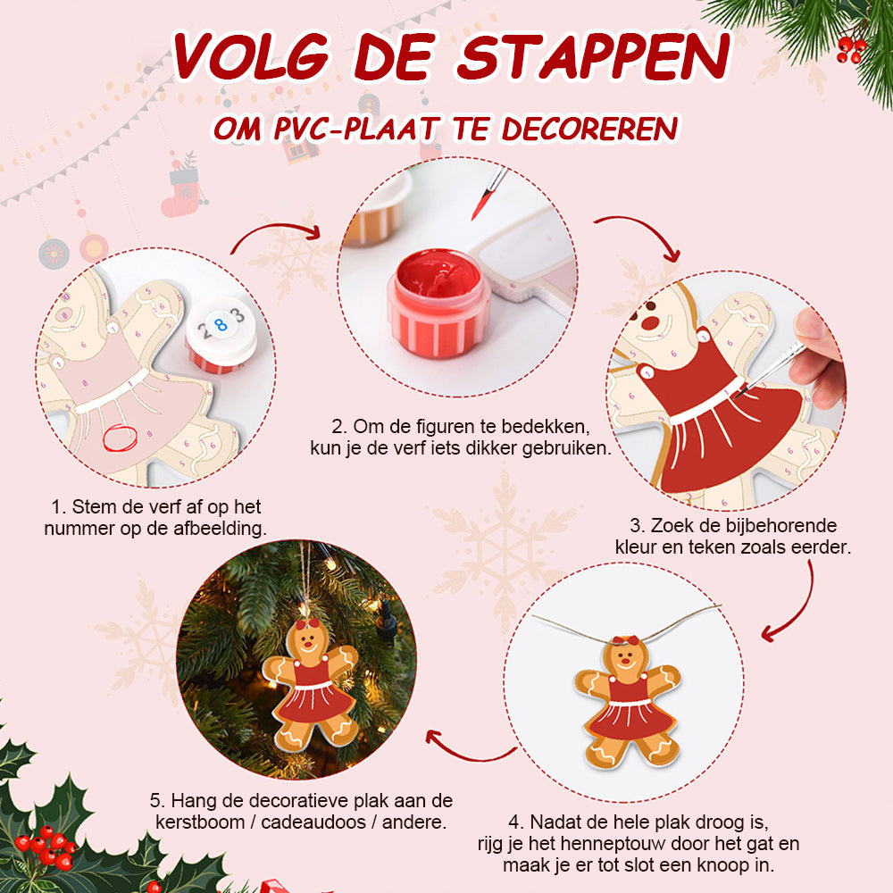8 Stuks Kerstversiering Schilderen op Nummers | Peperkoekmannetje Set