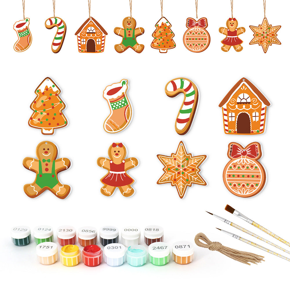 8 Stuks Kerstversiering Schilderen op Nummers | Peperkoekmannetje Set
