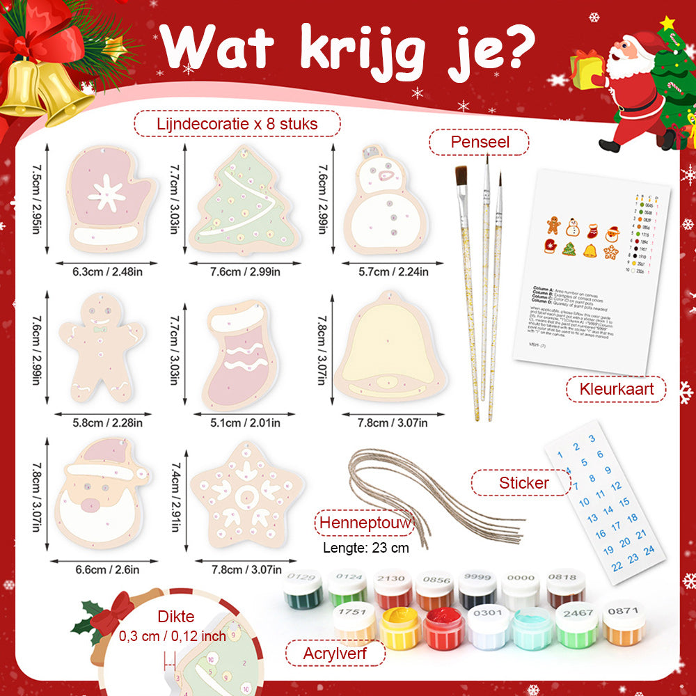 8 Stuks Kerstversiering Schilderen op Nummers | Sneeuwpop en Sneeuwvlokken Set