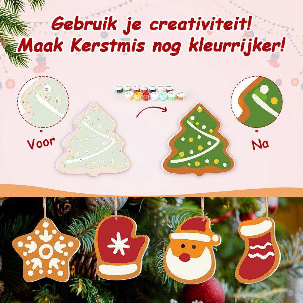 8 Stuks Kerstversiering Schilderen op Nummers | Sneeuwpop en Sneeuwvlokken Set