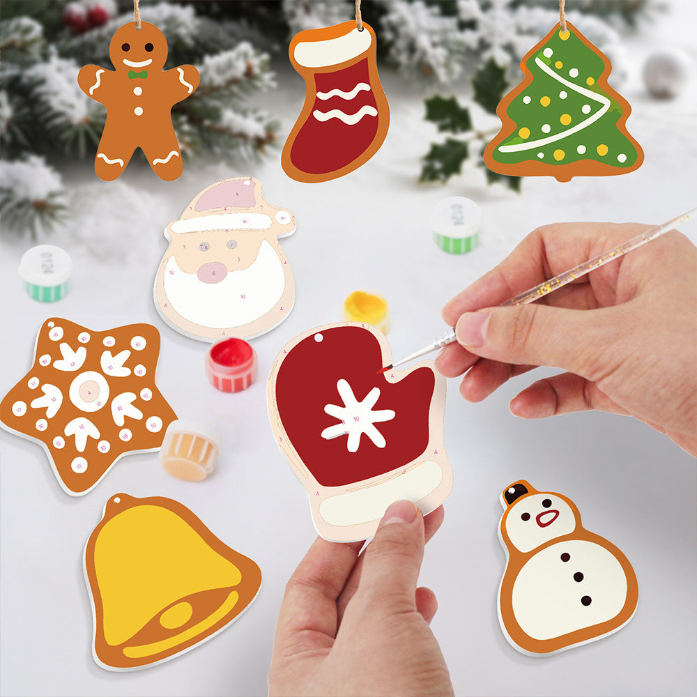 8 Stuks Kerstversiering Schilderen op Nummers | Sneeuwpop en Sneeuwvlokken Set