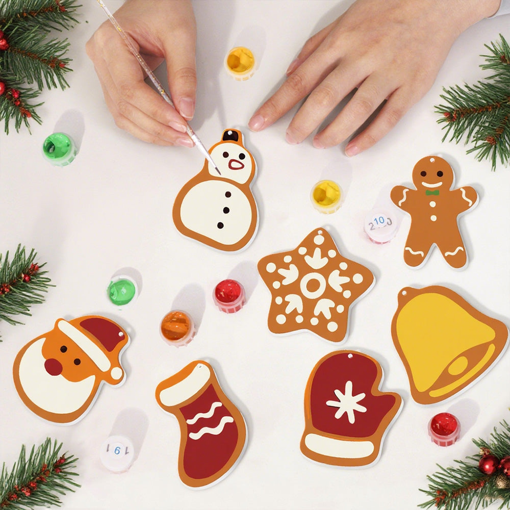 8 Stuks Kerstversiering Schilderen op Nummers | Sneeuwpop en Sneeuwvlokken Set