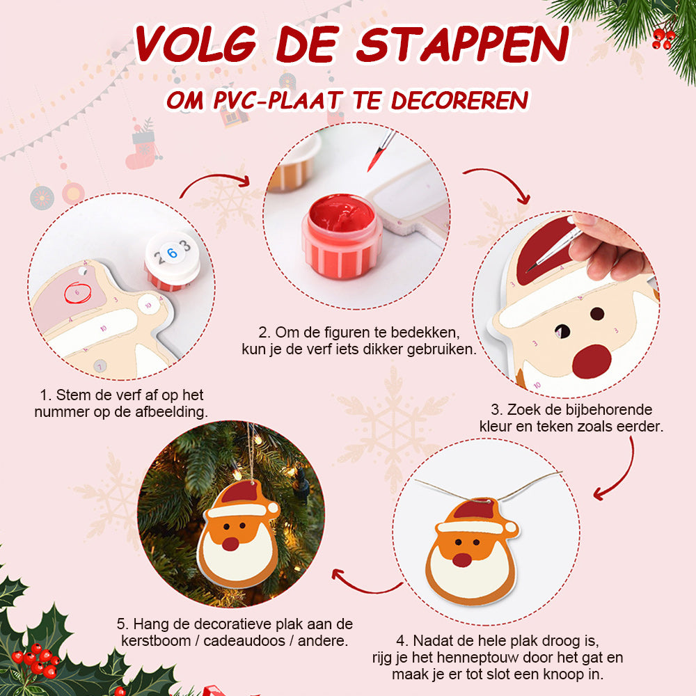 8 Stuks Kerstversiering Schilderen op Nummers | Sneeuwpop en Sneeuwvlokken Set