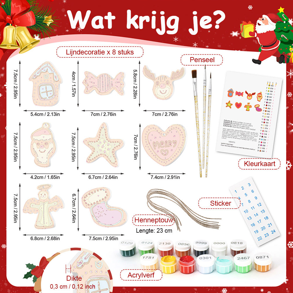 8 Stuks Kerstversiering Schilderen op Nummers | Snoep en Hart Set