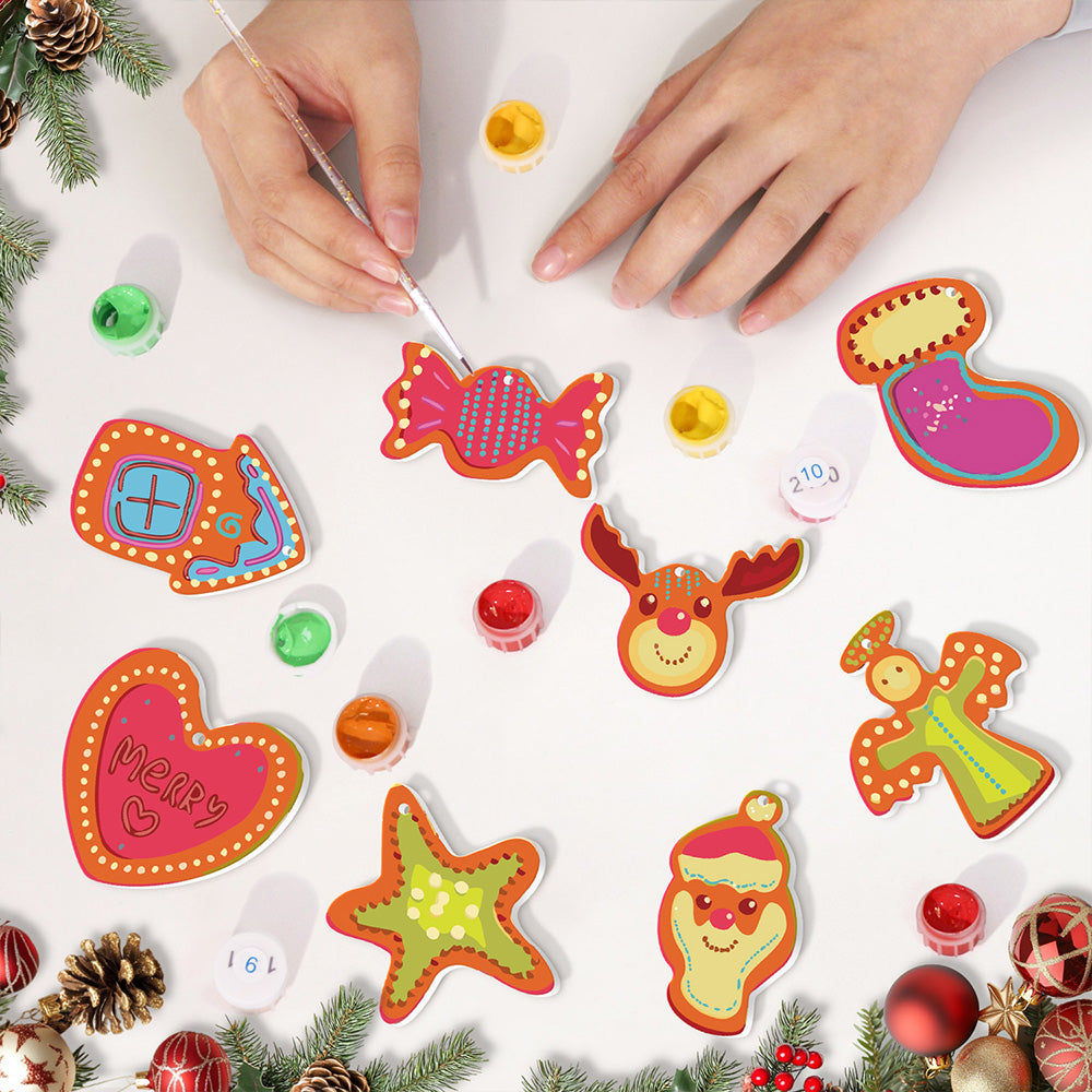8 Stuks Kerstversiering Schilderen op Nummers | Snoep en Hart Set