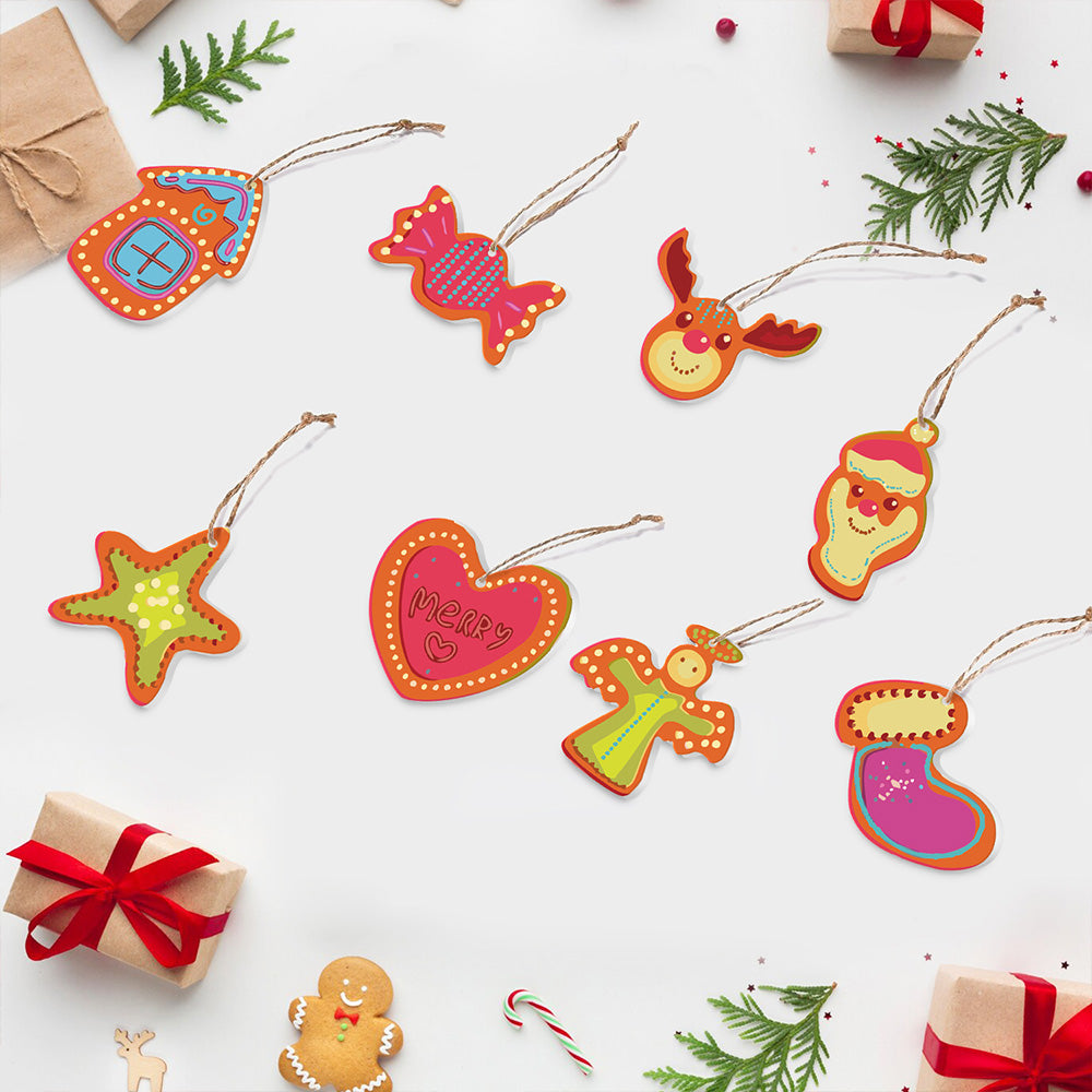 8 Stuks Kerstversiering Schilderen op Nummers | Snoep en Hart Set